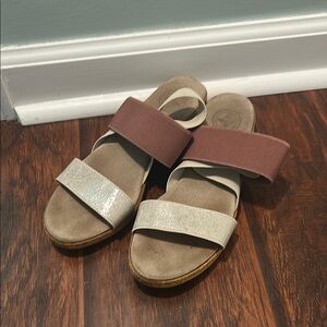 CHARLESTON SHOE CO. Brown and metallic neutral Sandals with Minimalist Design